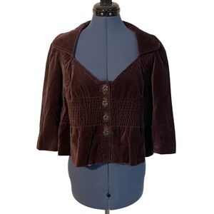 Anthropologie Elevenses Brown Velvet Victorian Peplum Crop Jacket Boho Chic 4